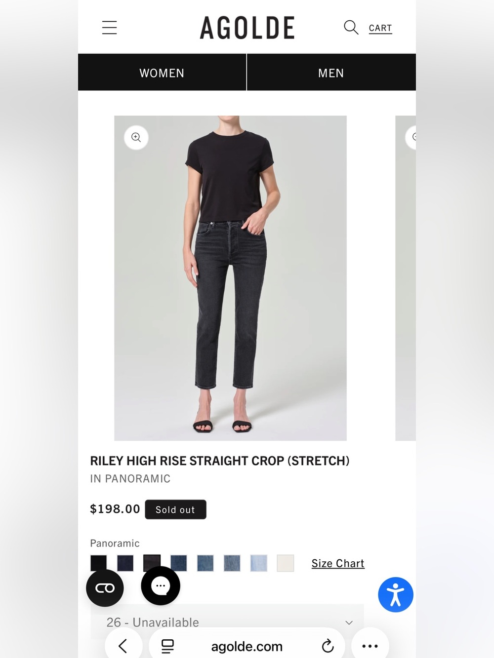 AGOLDE RILEY HIGH RISE STRAIGHT CROP SIZE 26